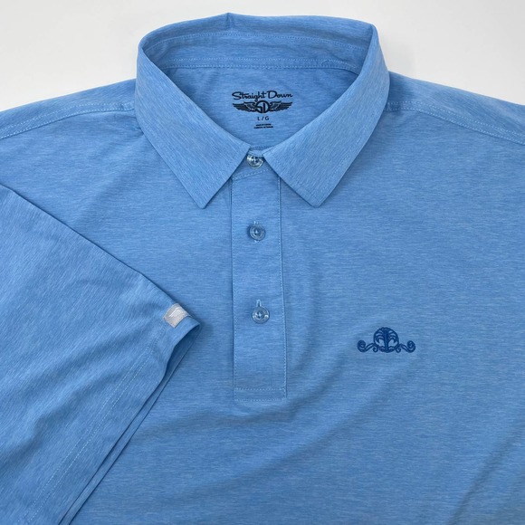 Straight Down Large Light Blue Short‎ Sleeve Pol Golf Shirt Embroidered - Picture 1 of 6